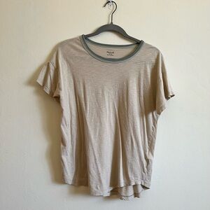 Madewell Crewneck T-Shirt Ribbed Collar Size Medium Green Beige